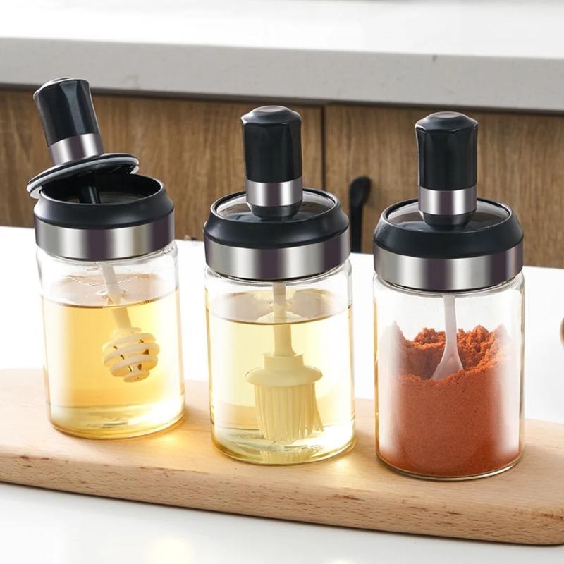 Seasoning Jar Spice Jar Sugar Salt Jar With Lid Spoon Monosodium Glutamate Seasoning Bottle Food Storage Box Kitchen Container