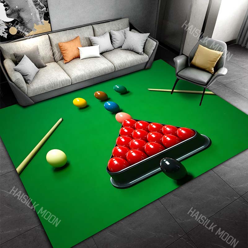3D HD Billiard Balls Theme Printed Carpet for Living Room Bedroom Office Child Room Rug Durable Non-slip Machine Washable Mat
