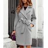Women Autumn Winter Elegant Long Wool Coat with Belt Solid Color Long Sleeve Chic Outerwear Ladies Fashion Casual Overcoat