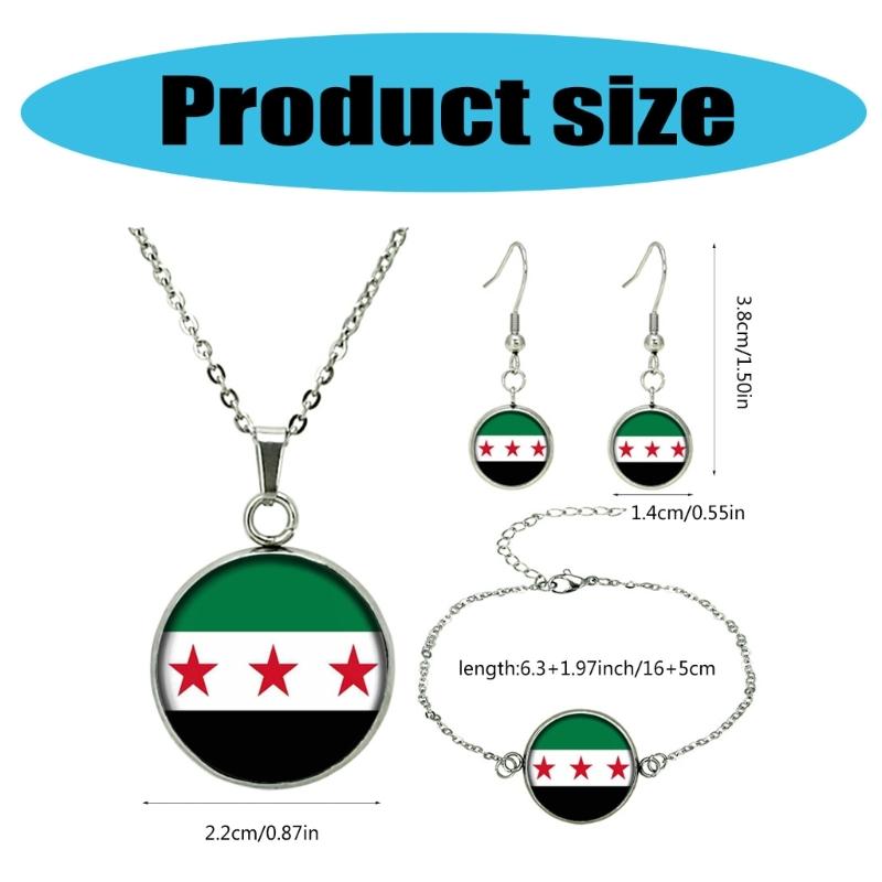 Elegantes syrisches Flaggen-Schmuckset mit Halskette, Armband, Ohrringen aus Edelstahl und Glas für Kulturbegeisterte