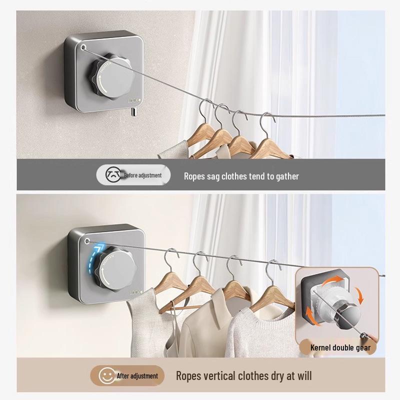 Indoor Retractable Clothesline - Invisible, No-Punch Installation for Bathroom or Balcony
