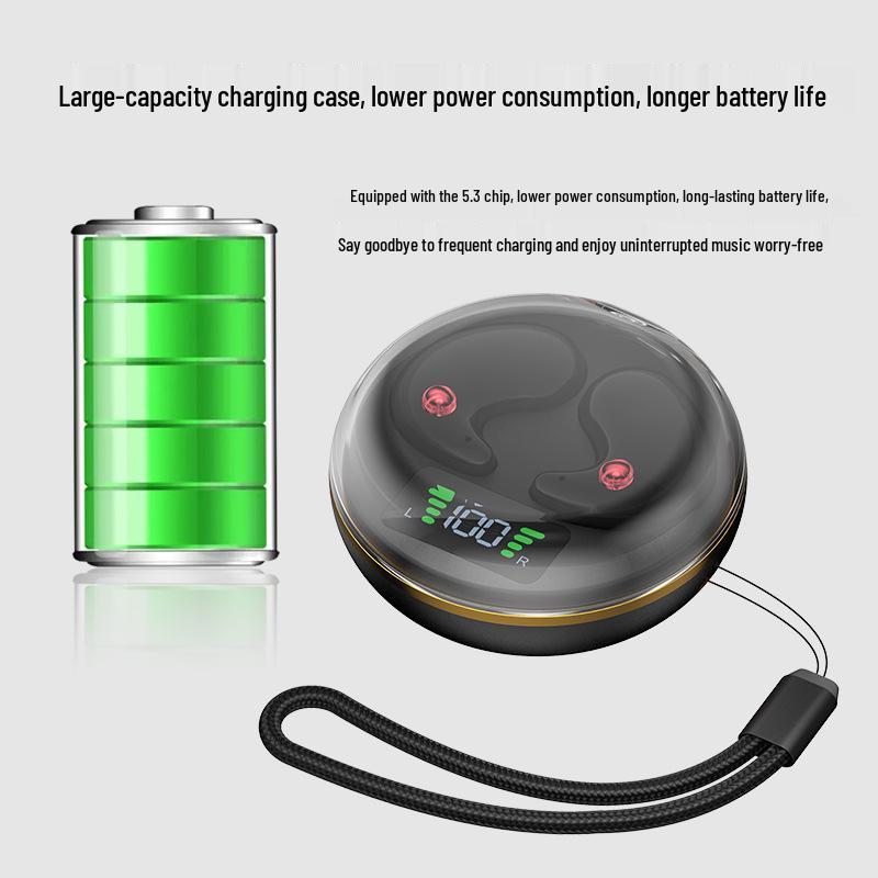 BY8 Bluetooth Sleep Earbuds - Non-In-Ear, Double Ear, Mini Invisible Design with Charging Case & Digital Display - Casual Stereo Sound.