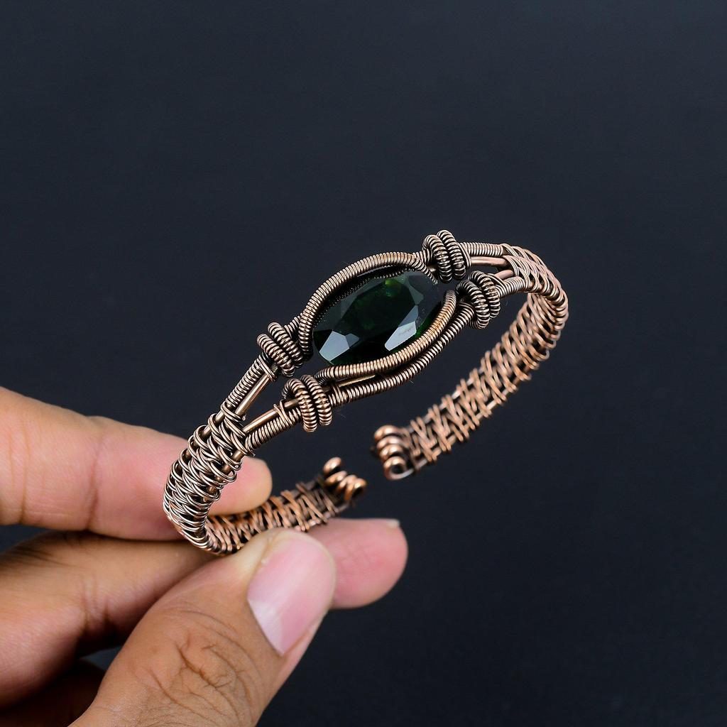 Chrome Diopside Gemstone Cuff Bracelet, Adjustable Bangle 999 Copper Wire Wrapped Jewelry, Handmade Cuff Brand New Bracelet