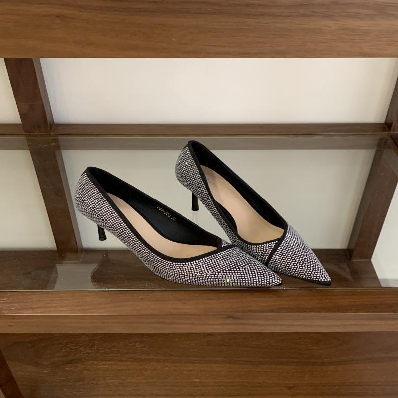 Rhinestone single shoes one-pedal temperament commuter shoes low-heeled shoes spring and summer new French evening wind women's shoes light-mouth shoe