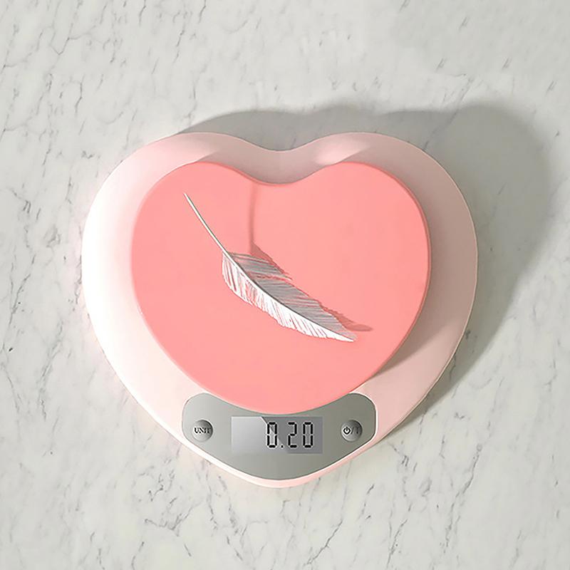 Mutfak Pişirme Tartısı Pembe Kalp Şeklinde Yüksek Hassasiyetli Dijital Tartı 5Kg/1G Lcd Elektronik Denge Ölçüm Aleti Mutfak Tartısı