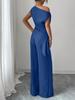Elegant One-Shoulder Solid Color Women's Suit with Pocket Zipper Pants