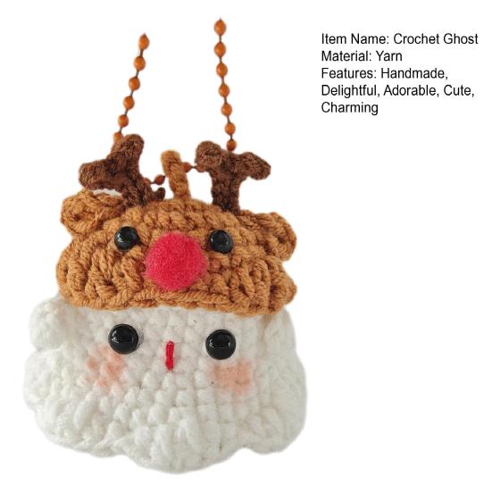 Halloween Crochet Ghost Ornament Cute Handmade Knitted Frog/Cat/Spider/Strawberry Ghost Hanging Decoration for Car Rearview Mirror Bag Charm