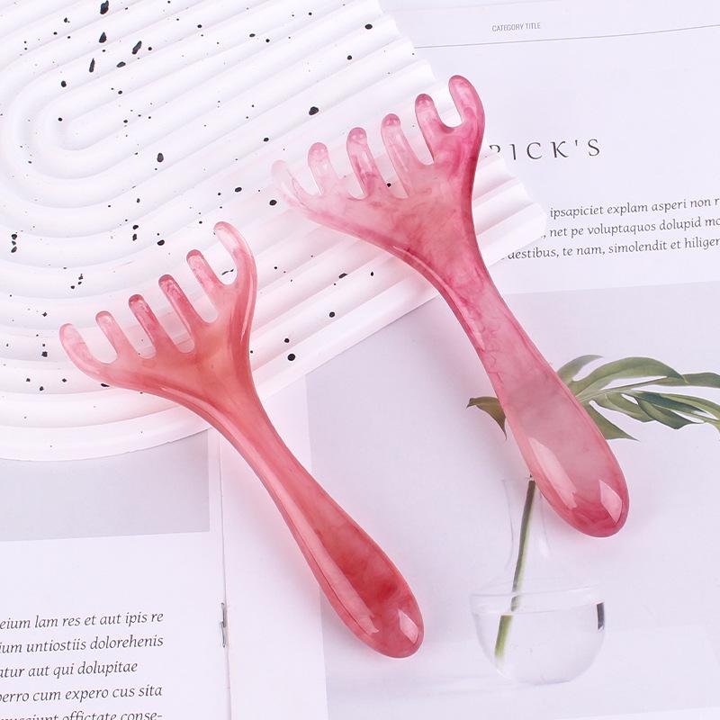 Natural Resin Antler Massage Comb with Six-Claw Design for Acupoint Gua Sha and Head Massage