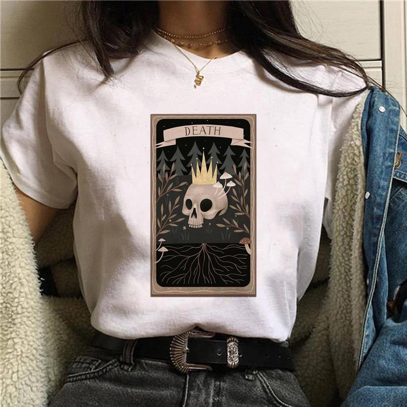 Summer Tshirt Female Tee Skull Cat Print Women Tshirt Punk Dark Grunge Streetwear Ladies Gothic Top Tshirts Harajuku Clothes Y2K
