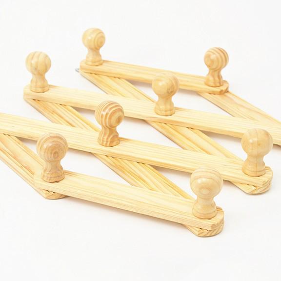 Extendable Wooden Wall-Mounted Coat and Bag Hanger with Folding Hooks