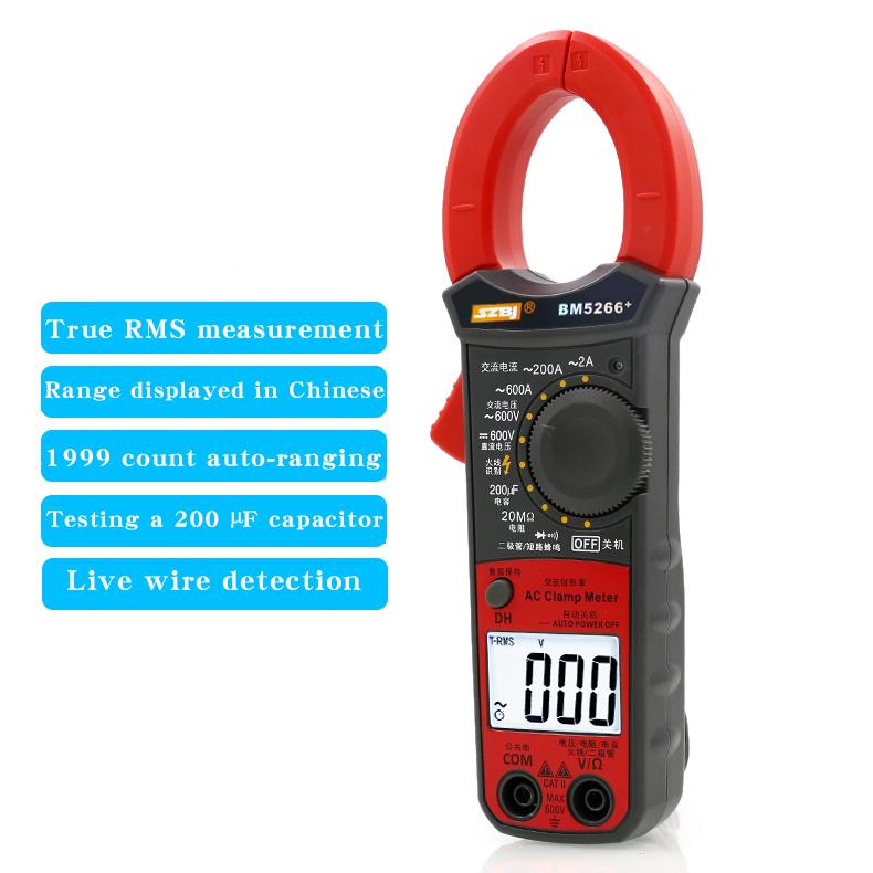 SZBJ BM5266+ Digitales Zangenmultimeter Wechselstrommesser Universelles Zangenmessgerät Kapazitätsmesser