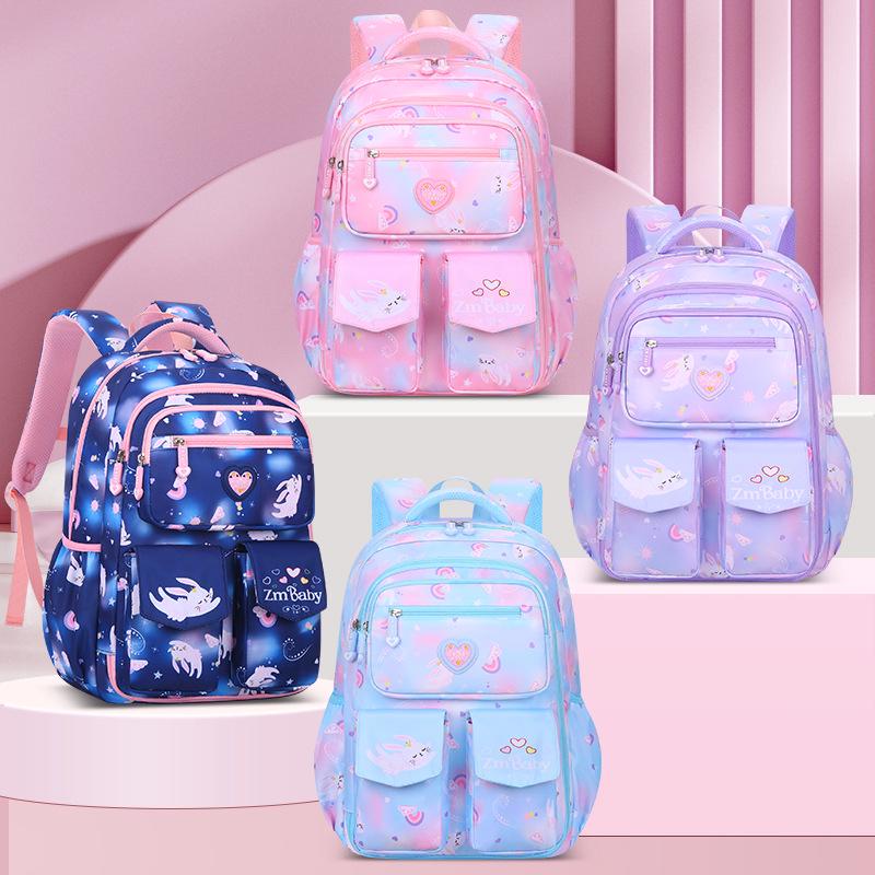 Gradient Cartoon Backpack for Girls, Lightweight, Grades 1-6