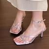 Beautiful~! Sexy Purple High Heels for Women, Thin Heels, Temperament Square Head with Open-toed Fairy Style Sandals