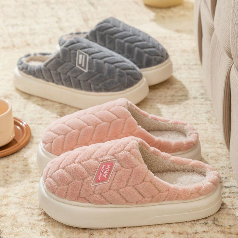 New Thickened Cotton Slippers for Women, Warm and Non-slip At Home In Autumn and Winter, Couple with Velvet Thick Bottom Cotton Mop for Men