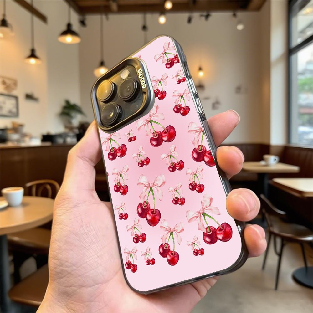 Cherry and Bow Pattern Shockproof Phone Case for Iphone 16 15 14 13 12 11 Pro Max/Mini Anti-Scratch Premium Hard Cover
