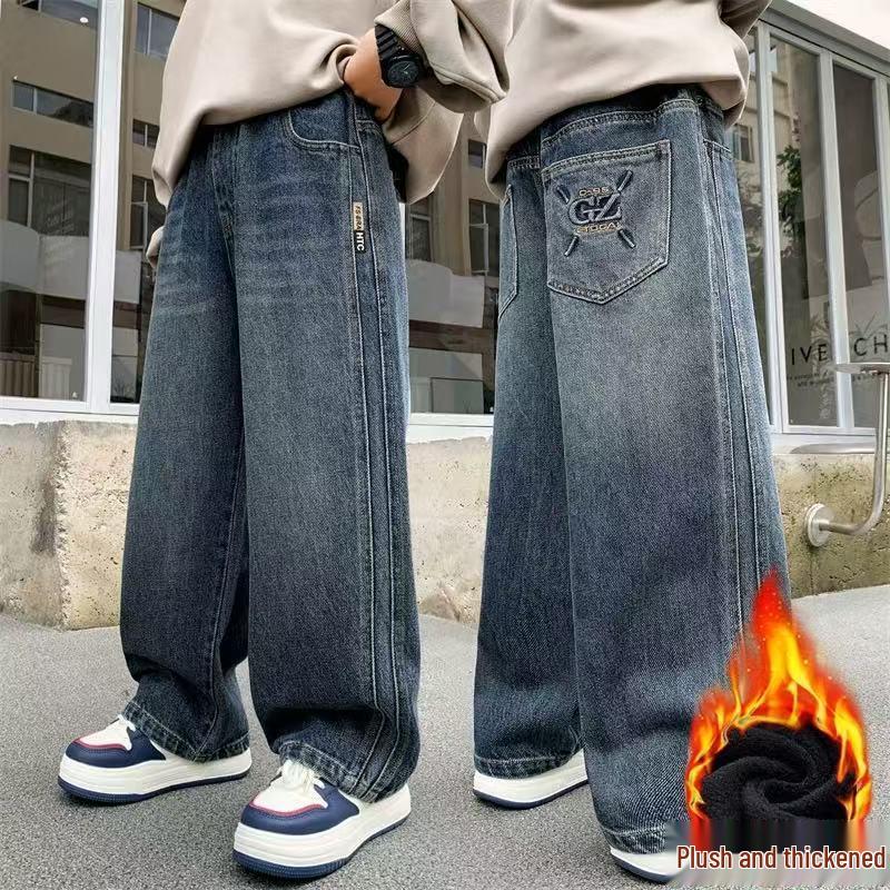 Boys' Loose Straight Leg Jeans for Spring/Autumn 2026 - Casual Long Pants for Medium and Large Children