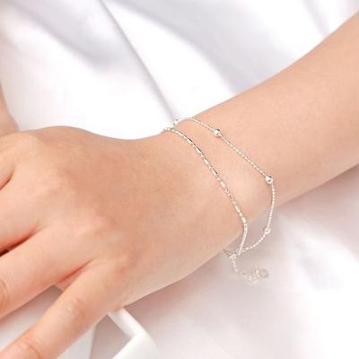 92.5 Silver Point Double-row Ball Chain Silver Bracelet, Girlfriend's Birthday 100th Day Gift, Silver Bracelet, Layered Bracelet, Women's Bracelet