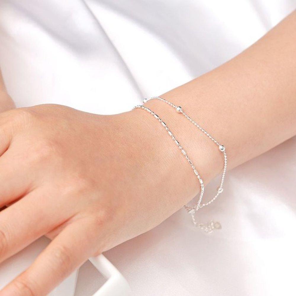 92.5 Silver Point Double-row Ball Chain Silver Bracelet, Girlfriend's Birthday 100th Day Gift, Silver Bracelet, Layered Bracelet, Women's Bracelet