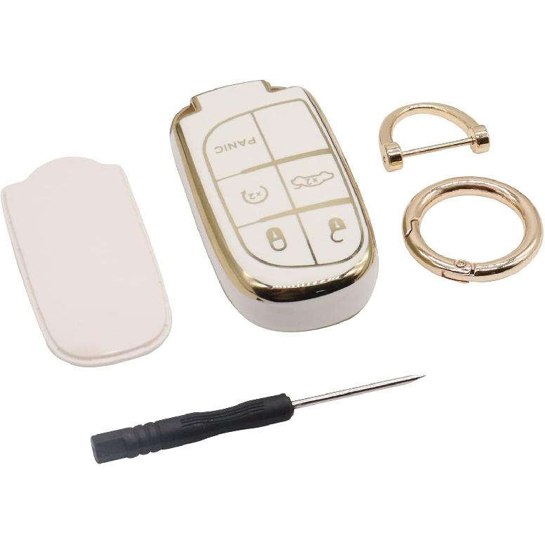 Elegananccy For Jeep Key Fob Cover, Soft Full Protection Key Case Shell Compatible With Jeep Smart Key 3 4 5 Buttons Protector (White)
