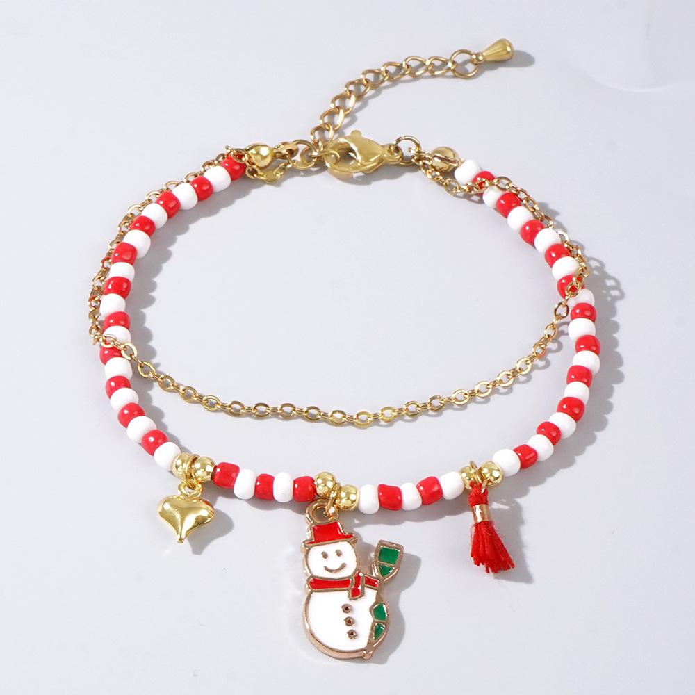 Cross-border Christmas Series Santa Claus & Snowman Seed Bead Multi-Layer Bracelet with Pendant & Glove Charms