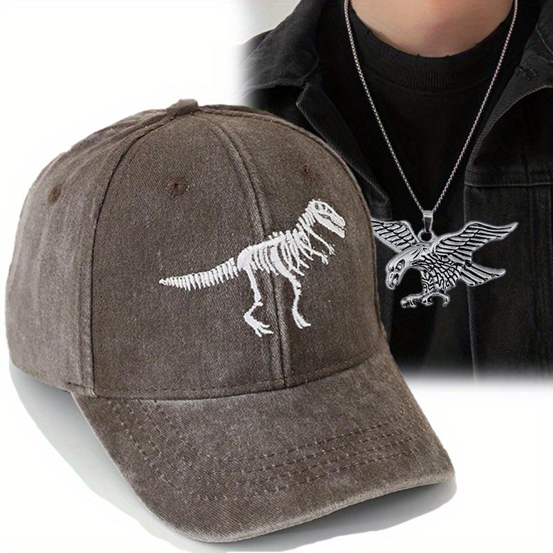 

2 шт. Мужская и женская бейсбольная кепка с вышивкой в виде динозавра, кепка с утиным языком, винтажный орел, ожерелье, комплект, женская модная повседневная спортивная шляпа от солнца серый