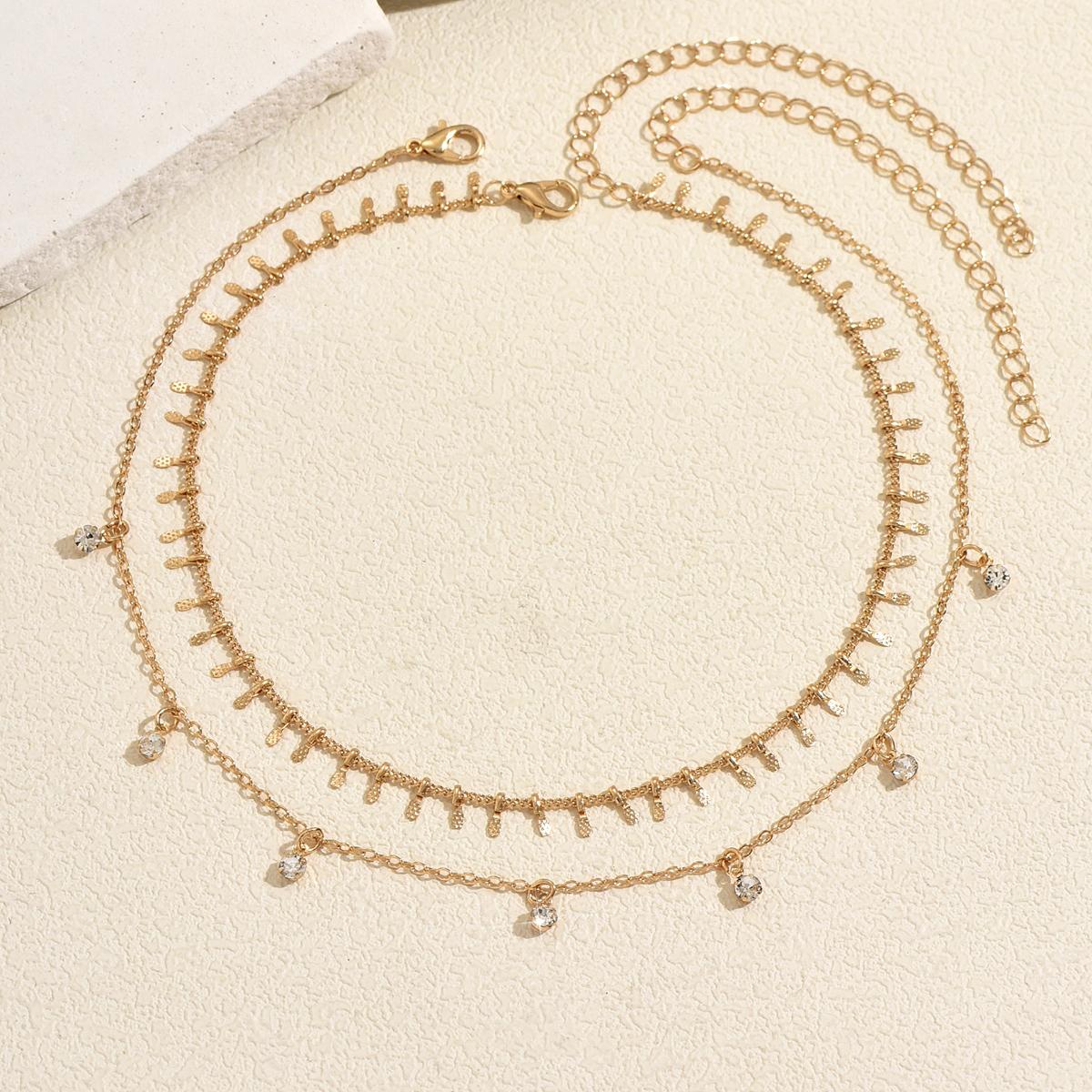 

2 PCS Fringe Rhinestone Drop Necklace Minimalist Dainty Double Layered Scattered Dangling Charm Choker For Women Bridal & Event