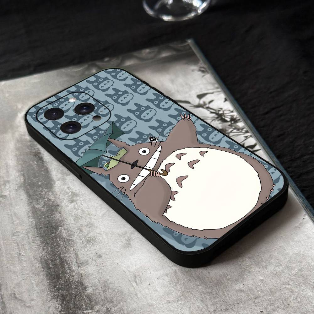 Cartoon T-Totoro Phone Case Black Silicone Soft Shell For IPhone 17 16 15 14 13 12 11 Air Pro Max Plus Hot Sale