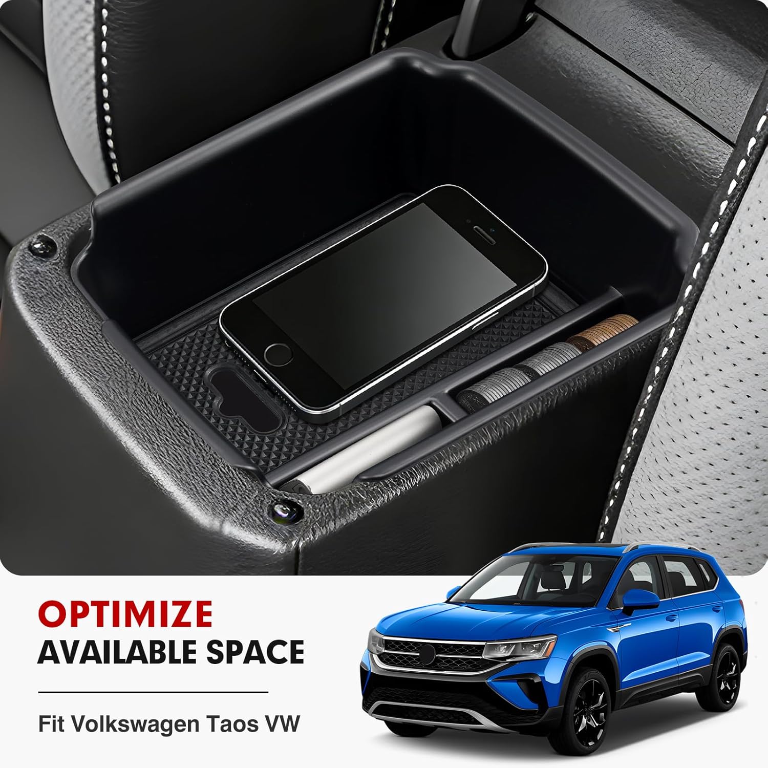 

Autorder Center Console Organizer for 2022-2026 Volkswagen Taos/ 2018-2024 VW Tiguan,Taos/Tiguan Interior Accessories Armrest Storage Box Secondary