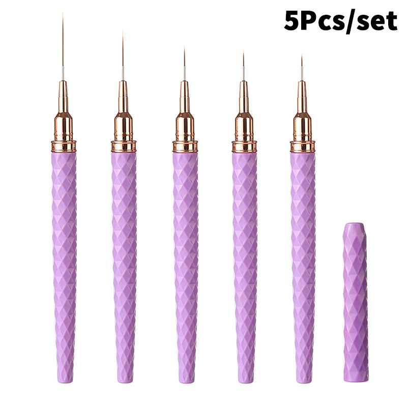 5Pcs Acrylic Handle Extremely Fine Nail Art Liner Pens DIY Painting Brushes for Drawing Lines Stripes Flowers UV Gel Brush