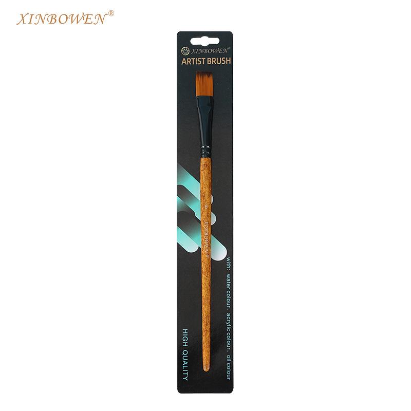 Wood Grain Pole Flat Peak Nylon Wool Oil Brush Aluminum Tube Acrylic Single Pack Brush Art Studio Watercolor Pen