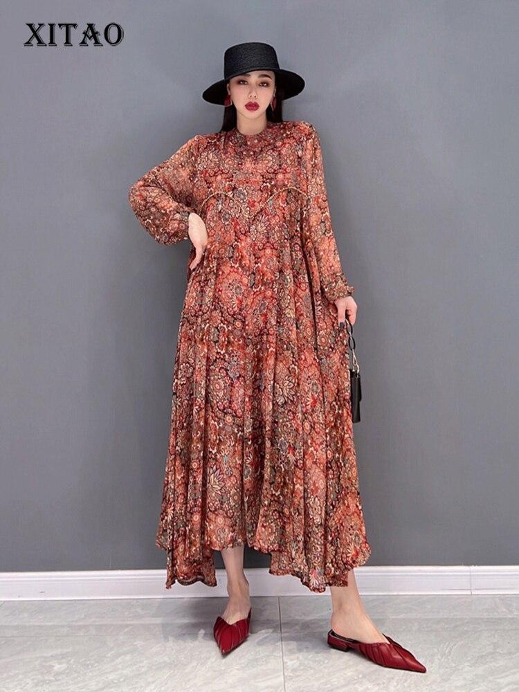 

Винтажное шифоновое платье XITAO с принтом WMD5119