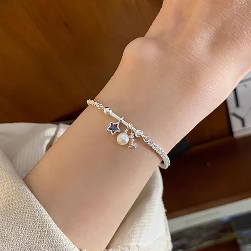 Pure Silver Star Bracelet for Women Delicate Sweet Light Luxury Niche Design Bracelets New Exquisite and Versatile Star Jewelry