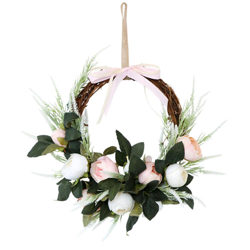 Artificial Rose Wreath 12.6in Front Door Floral Wreath with Leaves for Spring Wedding Wall Window Indoor Outdoor Home