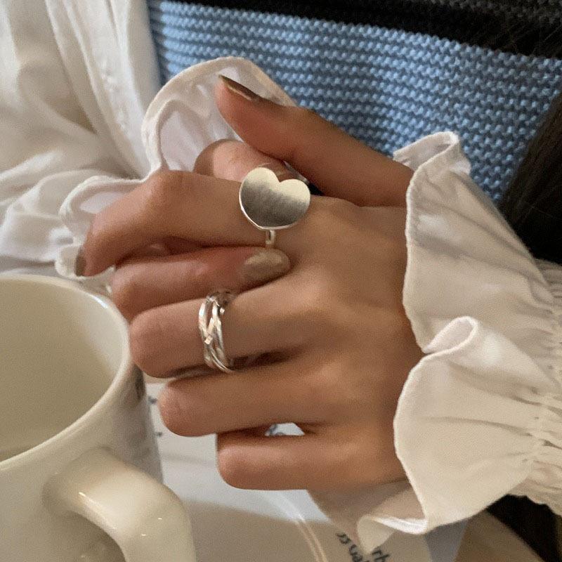 BF CLUB 925 Sterling Silver Ring For Women Jewelry Big Heart Finger Open Vintage Handmade Ring Allergy For Party Birthday Gift