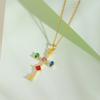 Color Zircon Cross Necklace Women'S High Sense Personality Versatile Inlaid Pendant Collarbone Chain