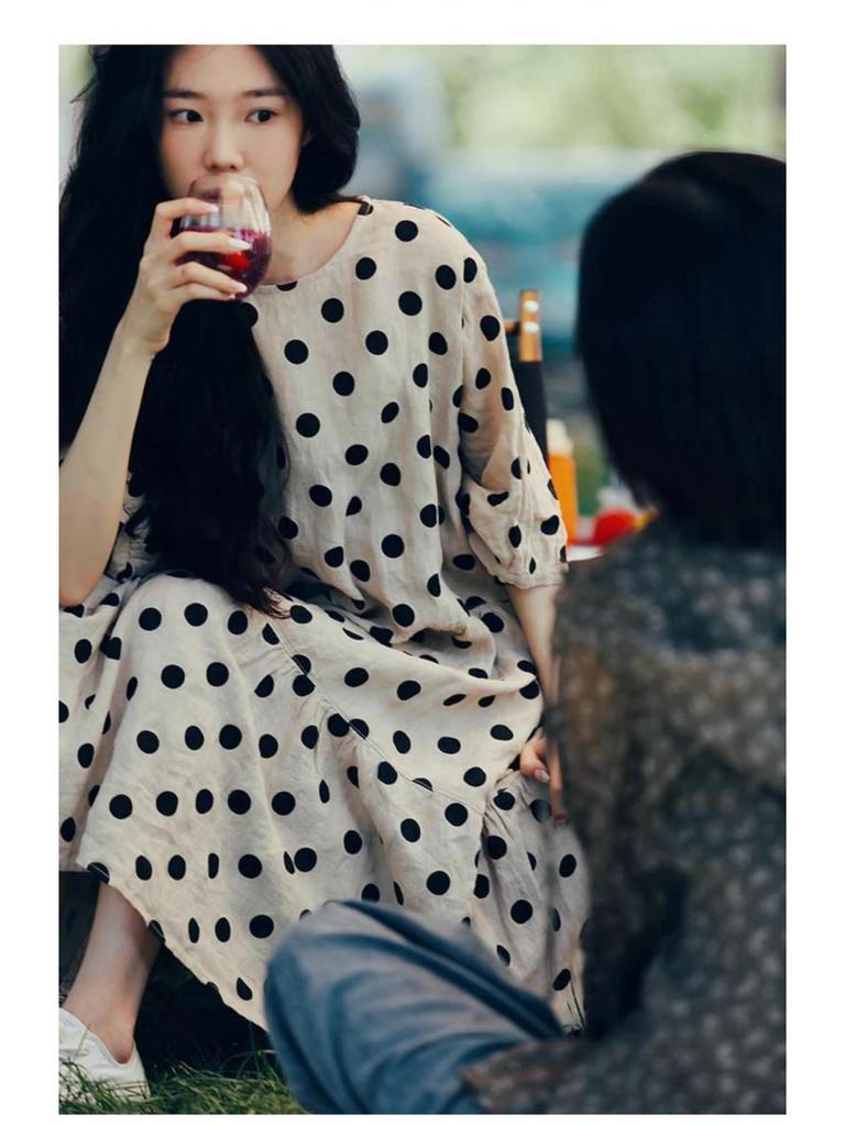 2025 Autumn/Winter Artistic A-line Skirt with Pockets and 3/4 Sleeves
