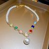 Diamond-encrusted Flower Geometric Pearl Necklace Temperament Light Luxury Sweater Chain French Retro Necklace Autumn and Winter