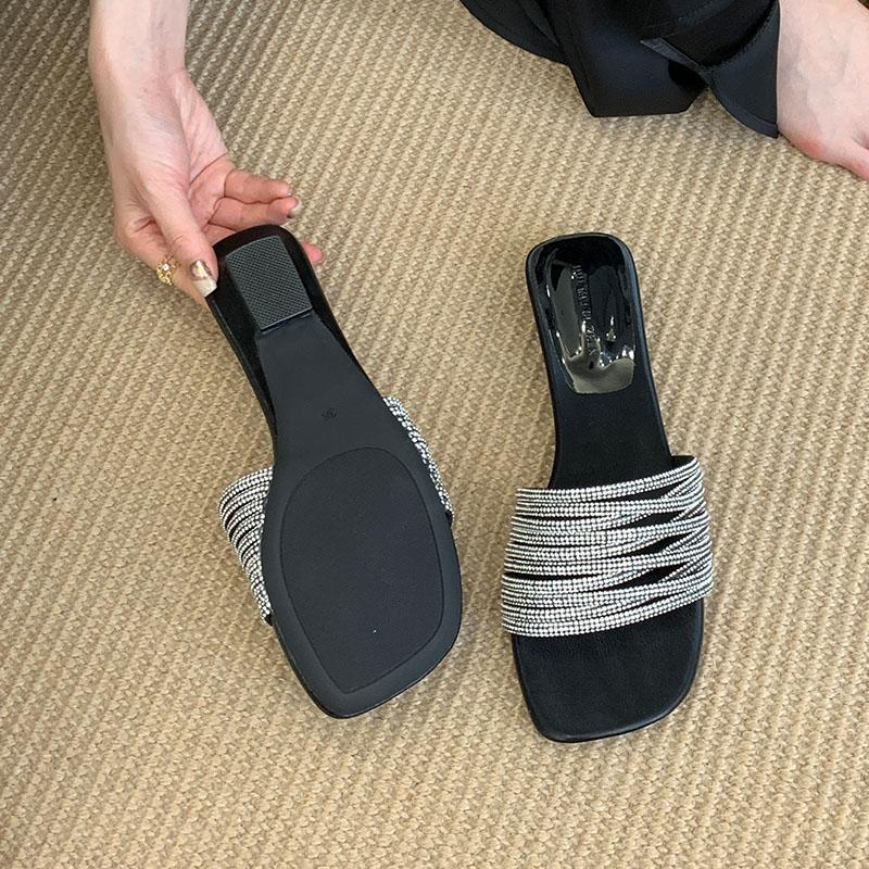 Fashion Pink Fashion Bling Women Flats Slippers Shoes Summer Spring Luxury Rhinestones Ladies Slides Slippers Shoes Female Sandals