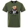 Motorcycle Enthusiast Street Teddy Rider Printed T-Shirt Men Loose Casual Short Sleeves Summer Breathable Tee Cotton Clothing