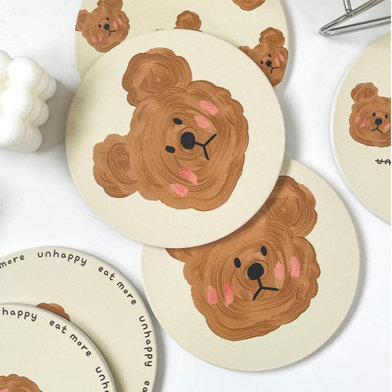 Emo Bear Coasters Creative Ceramic Heat Insulation Mats Simple Household Absorbent Anti-scald Pot Mat Kitchen Home Accessories