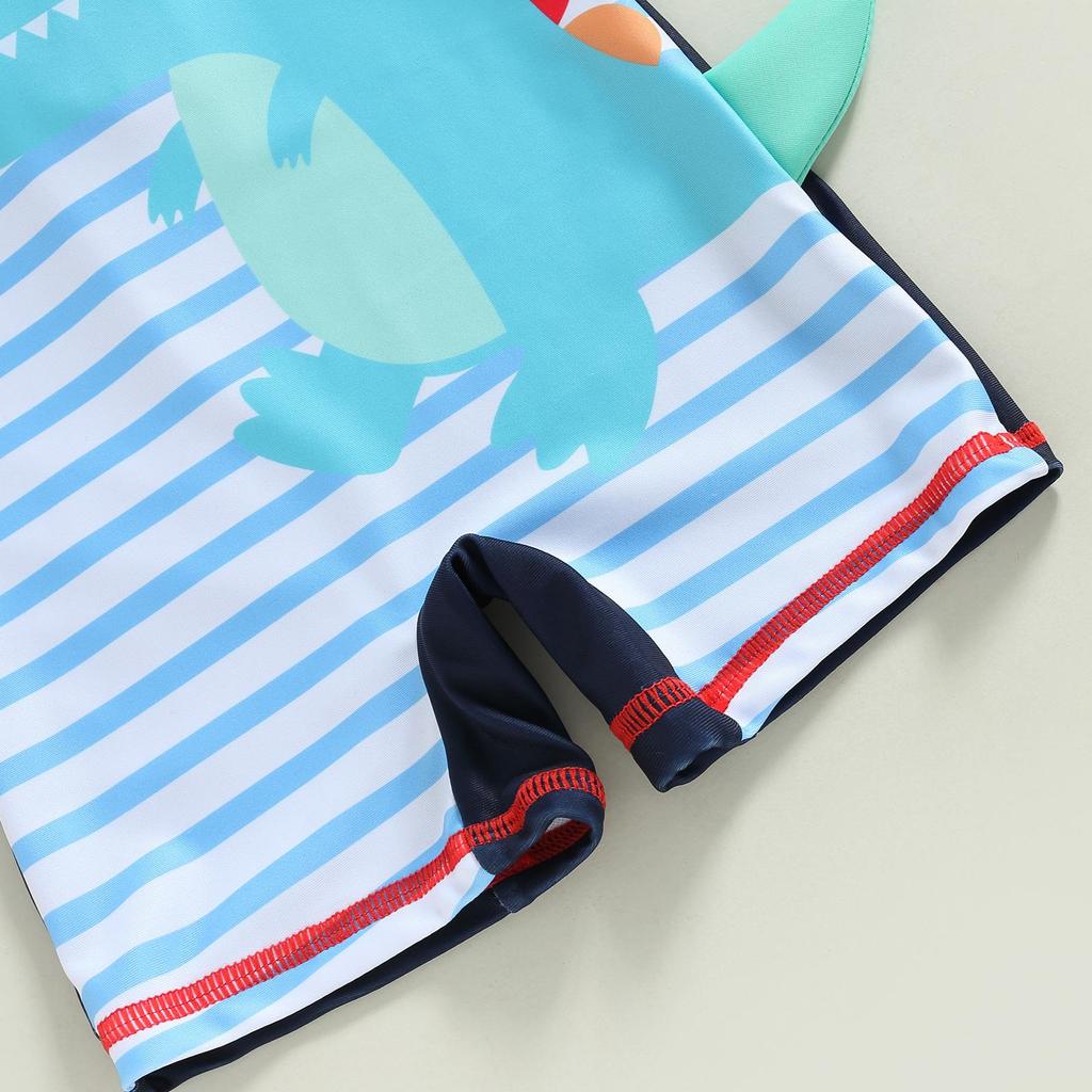 Costum de baie pentru copii 1A 2A 3A 4A 5A 6A mâneci 3/4 Gât rotund cu dungi de dinozaur imprimeu Vară, plajă, fete, băieți