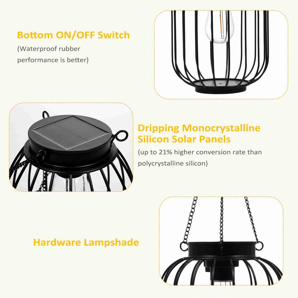 Solar Outdoor Lights Hanging Solar Lantern Metal Solar Lights Outdoor Water Resistant Solar Lights Lamp for Outside