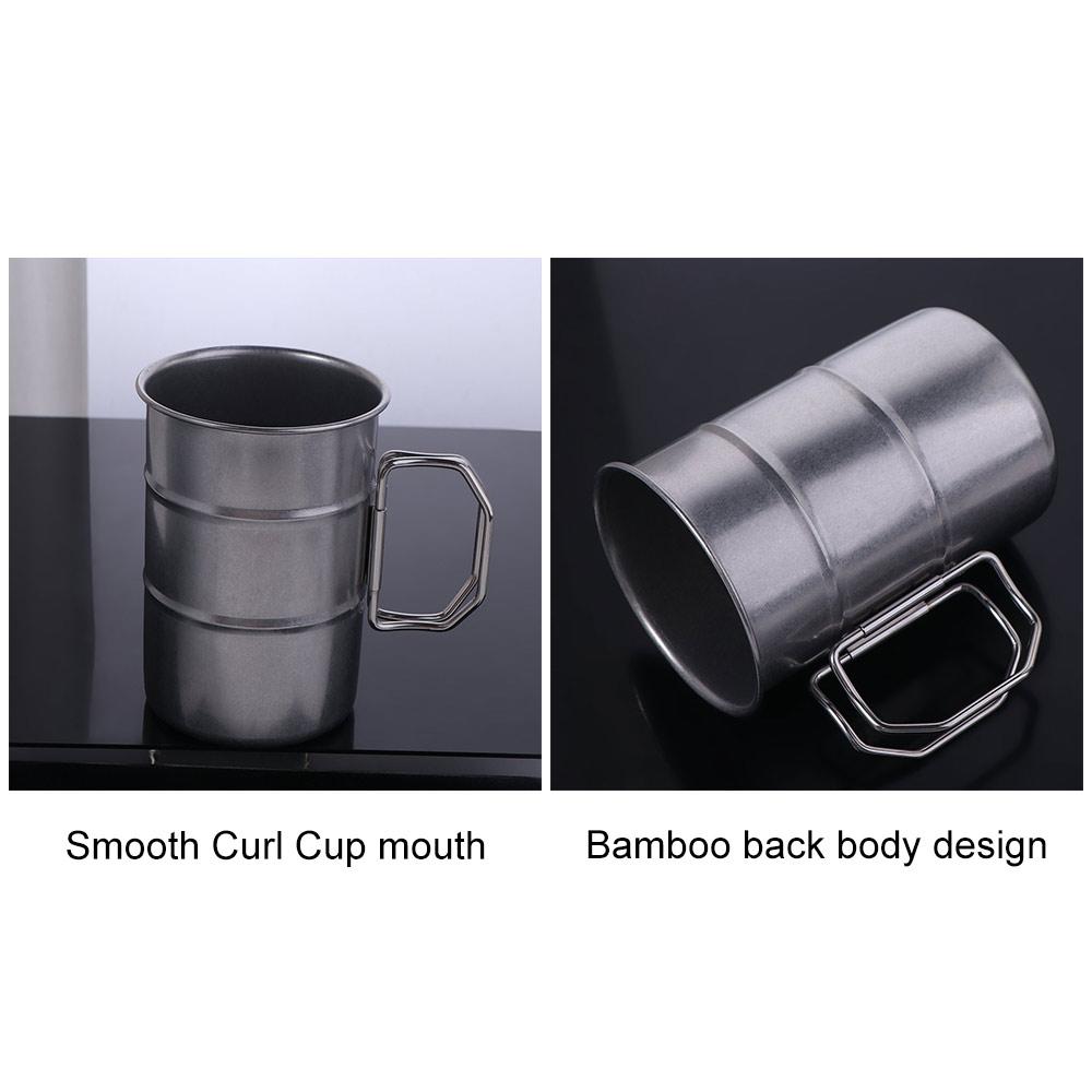 Heat-resistant Stainless Steel Camping Mug Folding Handle Portable Outdoor Drinking Cup  RV Party