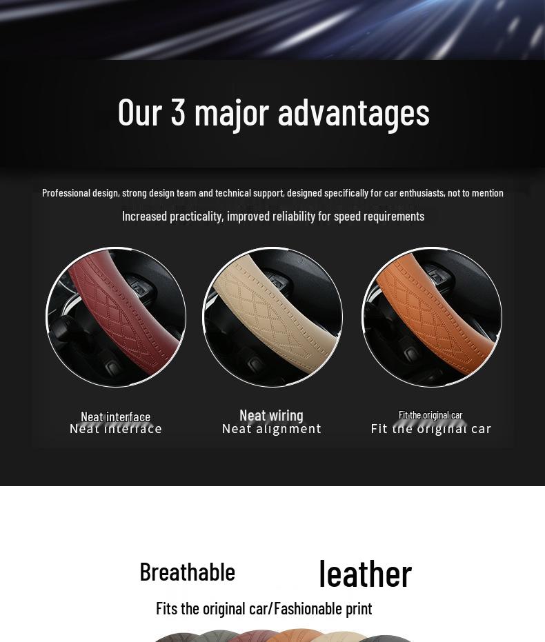 Nappa Leather Embossed Car Steering Wheel Cover - Four Seasons, Comfortable Grip