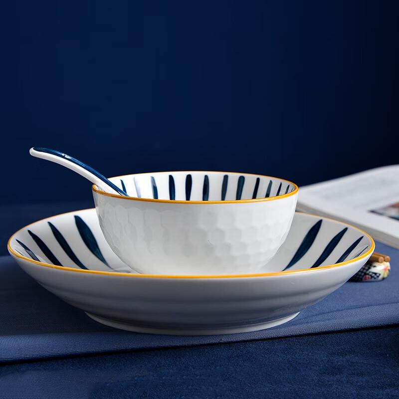 Jutao Ren Blue Deer Bone China Rice Bowl & Chopsticks Set