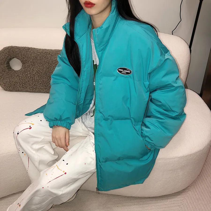 

WTEMPO Короткие хлопковые пальто с капюшоном, большие размеры, повседневные куртки с длинным рукавом для девочек, женские зимние однотонные теплые пальто с карманами на молнии XXL яркий бирюзовый