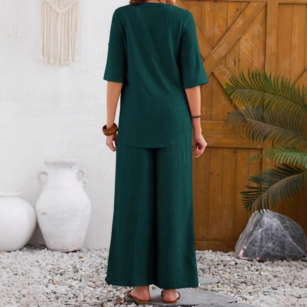 Women's Loose Casual Suit Set, Color Short,Sleeve Pants Set