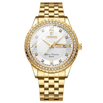 Stylish Stainless Steel Gold Analog 3ATM Water Day Quartz Fashion Accessory Perfect Gift for or Lover Men's Watch Display, Calendar, Resistance,