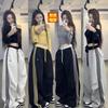 Contrasting Color Side Striped Sweatpants Retro Three-bar Straight Scimitar Pants Women's Autumn and Winter Velvet Thickened Banana Pants