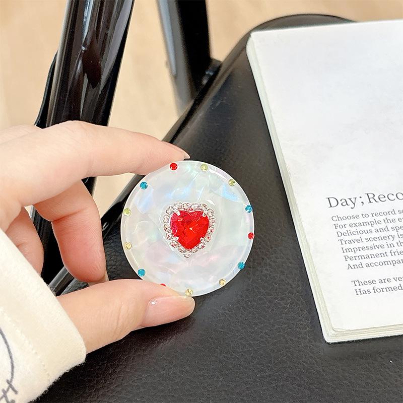 Colorful Heart Rhinestone Phone Holder: Magnetic, Retractable, Portable Finger Ring